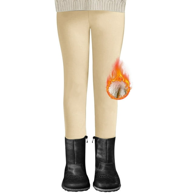 MIASHUI Leggings pour Filles Doublés Chauds, Pantalons Longs Doux et Extensibles, Beige, 3-4 Ans