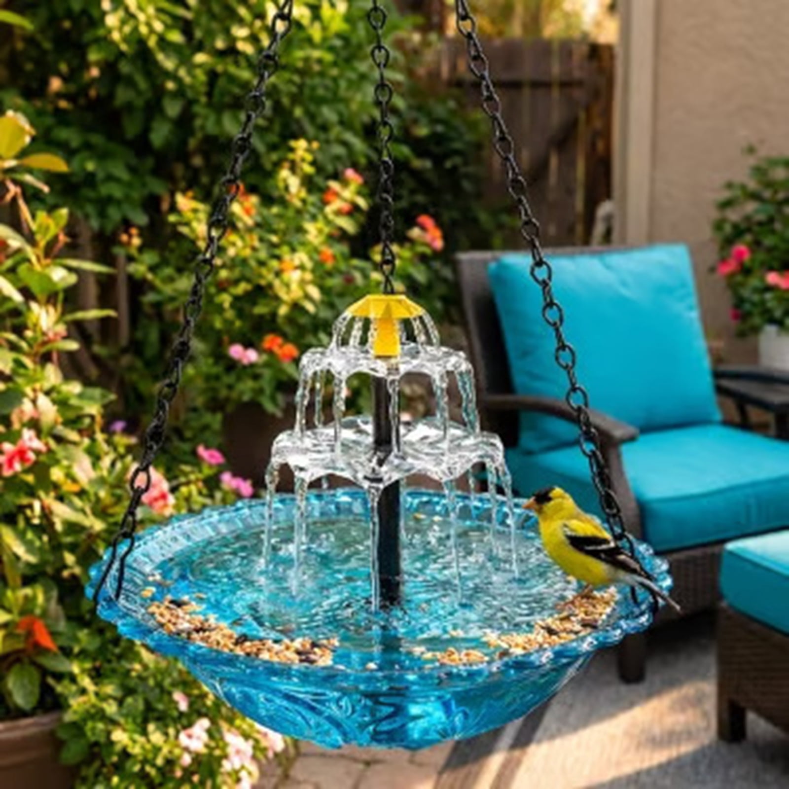 CCWADH Hanging Solar Bird Bath Fountain, Solar Powered Cascading Outdoor Water Fountain, Hanging Bird Bath with Flowing Water, Decorative Garden Yard Patio Bird Bath Fountain