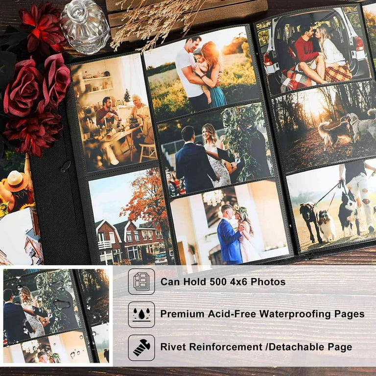 Ywlake Álbum de fotos de boda de 4 x 6 pulgadas, 500 fotos de bolsillo,  cubierta de cuero, álbum de matrimonio de recién casados, capacidad para  500