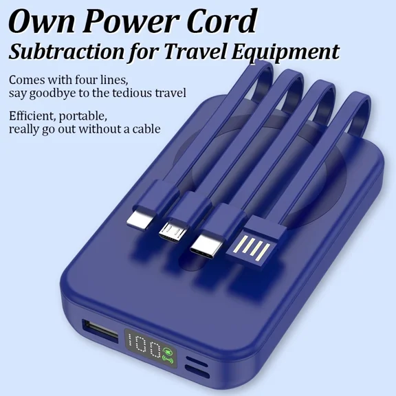 Upgrade 10000mAh Magnetic Wireless Power Bank with LED Display, 22.5W Fast Charging, Built-in USB/Type-c Cables for iPhone Samsung