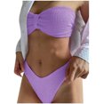 thumbnail image 3 of Feancey Womens Swimsuit Two Piece 2025 Summer Fashion V Cut Swim Bikini Bottoms and Bandeau Tops Bathing Suit Beach Casual Solid Color Swimsuits Novelty Gifts Purple XL, 3 of 4