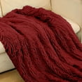thumbnail image 5 of Surpdew Decorative Soft Long Pile Fluffy Faux Throw Blanket 50" X 60", Solid Luxury Fuzzy Plush Blanket For Couch Sofa Bed, Accent Shaggy Lightweight Blankets For Pet,Thick,Warm Wine, 5 of 6