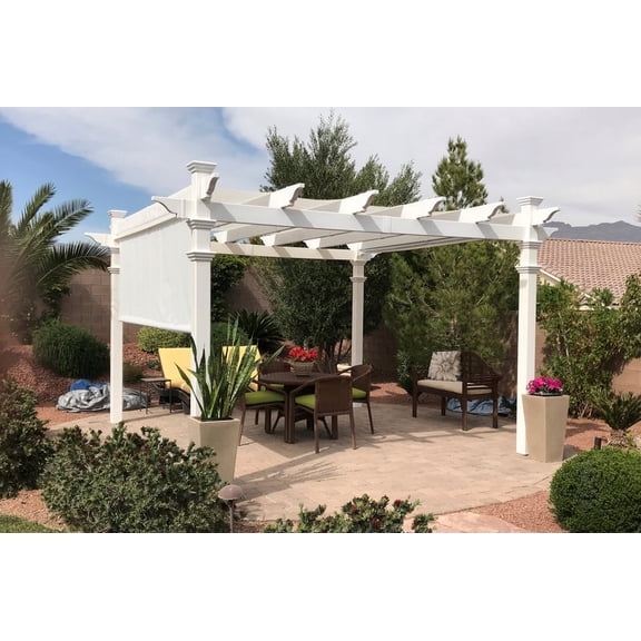 Vita 12' x 12' Monterey White Vinyl Pergola with Canopy, VA42073