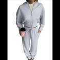 thumbnail image 2 of Conjunto Deportivo para Mujer: Sudadera con Capucha y Cremallera de Larga con Pantalones de Color Liso con Cordones - Conjunto de Dos Piezas Gris S, 2 of 10