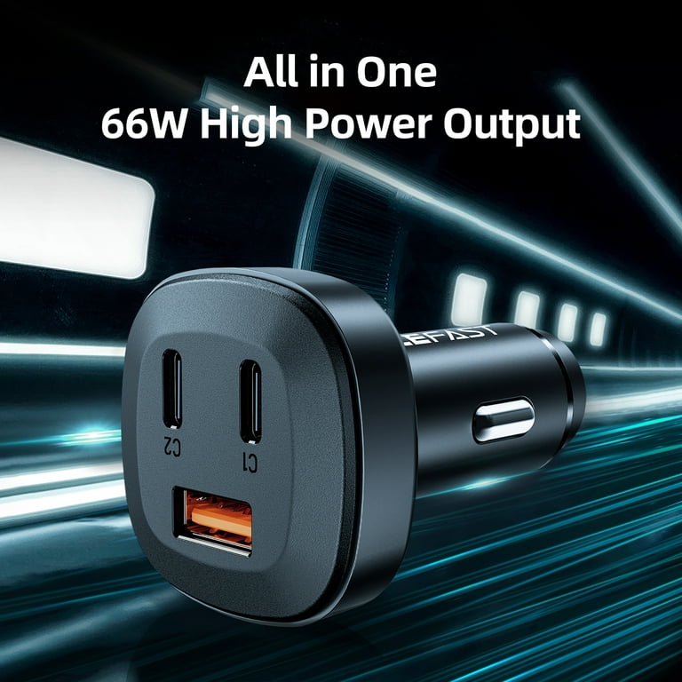ACEFAST 66W Car Charger, 3 Ports(2 USB C+USB QC3.0) QC,PD3.0 Fast Charging  for iPhone 13 12 Pro Max Samsung Galaxy S20 S21+ 