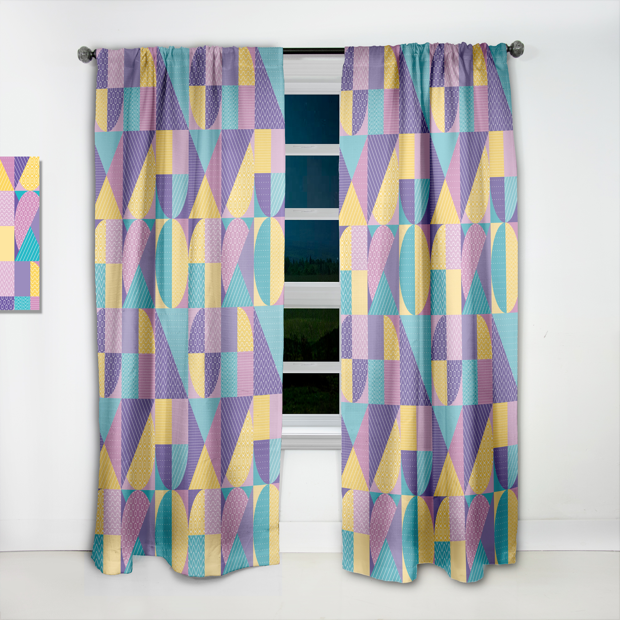 Designart 'Retro Geometrical Pastel Abstract I' Mid-Century Modern Curtain Panel