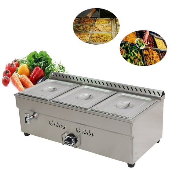 TECHTONGDA LP Gas Food Warmer 3 Pan Canteen Steam Heater with Pressure Relief Valve