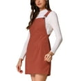 thumbnail image 4 of INSPIRE CHIC Women's Overall Dress Adjustable Strap A-Line Invisible Side Zipper Casual Suspender Skirt L Brick Red, 4 of 6