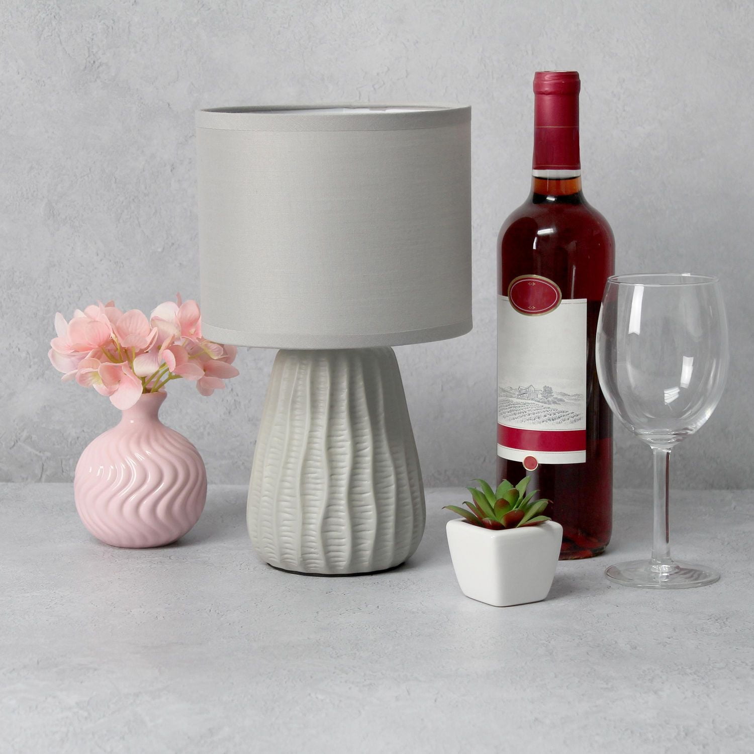 Simple Designs 11.02" Traditional Mini Modern Ceramic Texture Pastel Accent Bedside Table Desk Lamp with Matching Fabric Shade for Bedroom, Nightstand, Living Room, Entryway