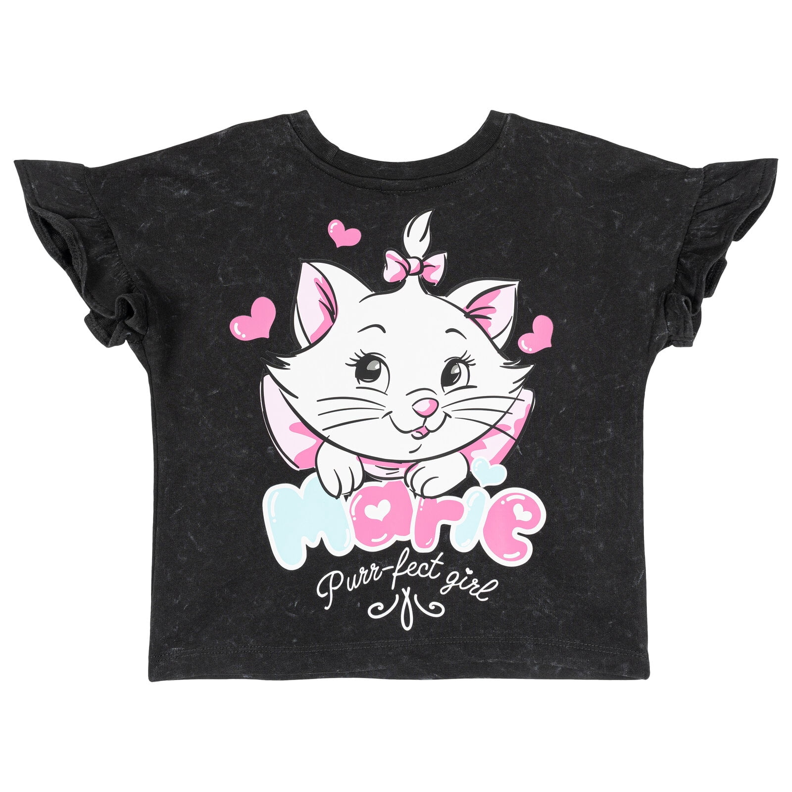 Disney The Aristocats Big Girls' Short Sleeve Graphic T-Shirt and French Terry Shorts Set Dark Grey Optic Wash Marie