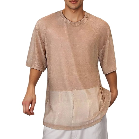 Men's Sheer Mesh T-Shirt Breathable See Through Short Sleeve Slim Fit Casual Party Top for Daily Wear Men's Loose Fit Shirt Summer Oversized Button Tee