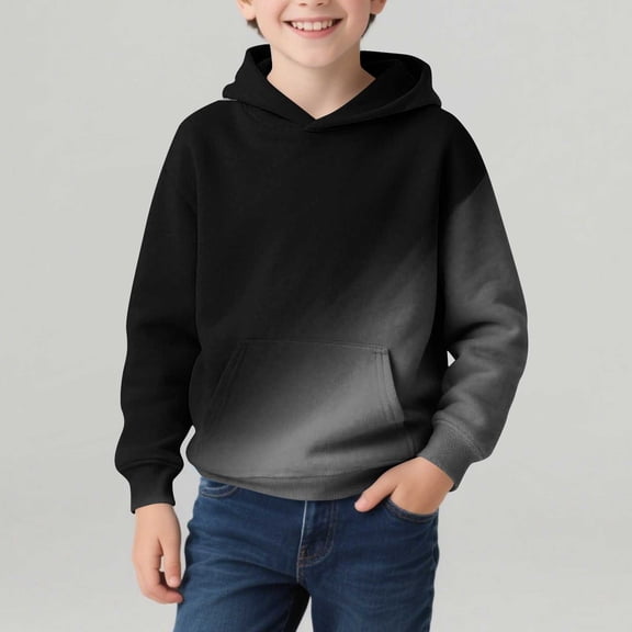 CYRBOKO Boys Hooded Sweatshirts, Athletic Gradient Casual Long Sleeve Pullover Tops Gray Size 10-12 T