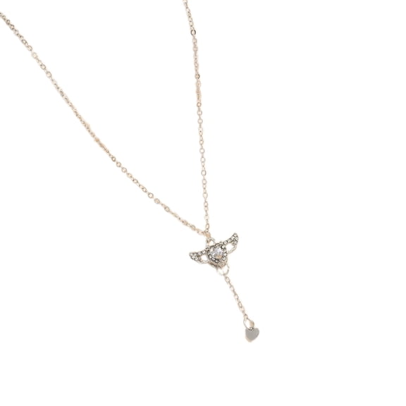 Necvior Y2K Crystal Angel Wing Heart Necklace Goth Fairy Love Zircon Pendant Necklaces
