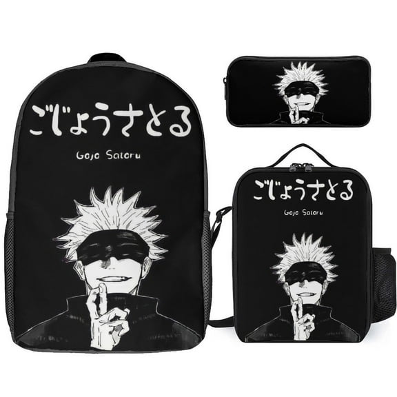 Jujutsu Kaisen Satoru Gojo 3 Piece Backpack Set with Lunch Bag Pencil Case, High Capacity Bookbag with Lunch Box Pen Box for Man Women Workplace Travel
