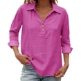 thumbnail image 6 of 3/4 Sleeve Linen Tops for Women 2026 Plus Size Casual Button V Neck Collard Tunic Summer Spring Boho Blouses Outfits Purple Pink S, 6 of 9