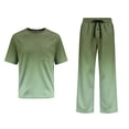 thumbnail image 6 of Dwelliawo Men 2 Piece Pajama Set Modal Crewneck Short Sleeve T-Shirt Long Pants Oversize Tall Loungewear Comfort Sleepwear With Pockets For Home Street Dark Green L, 6 of 7