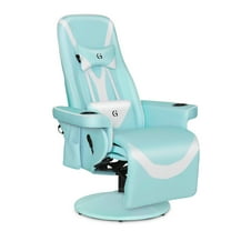 G-ROCKER Queen Throne Video Gaming Chair Ergonomic Recliner Racing Chair, High Back Swivel Chair with Footrest and Adjustable Backrest, Lumbar Support, Headrest and Cupholders, Cyan White
