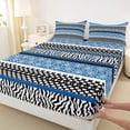 thumbnail image 3 of Manfei Tribal Damask Blue Full Size Sheets, Fashion Zebra Print Bed Sheets, Boho Stripes Abstract Sheet Sets, Breathable Home Decor, 4-Piece, 3 of 7