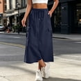 thumbnail image 5 of Lenago Women's Skirts High Waisted A Line Midi Skirt Solid Color Loose Fit Summer Casual Skirt Drawstring Elastic Waist Pocket Slit Skirt, 5 of 9