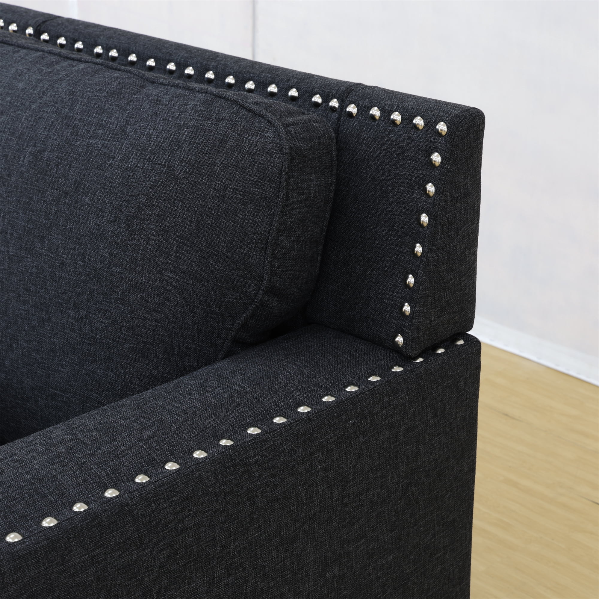 Aukfa 3-Piece Deep Seat Sofa Set for Living Room, 3-Seater Couch, Loveseat, Armchair, Linen, Black