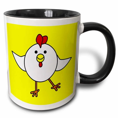 

3dRose Cute White Chicken Dance with Yellow Background - Two Tone Black Mug 11-ounce
