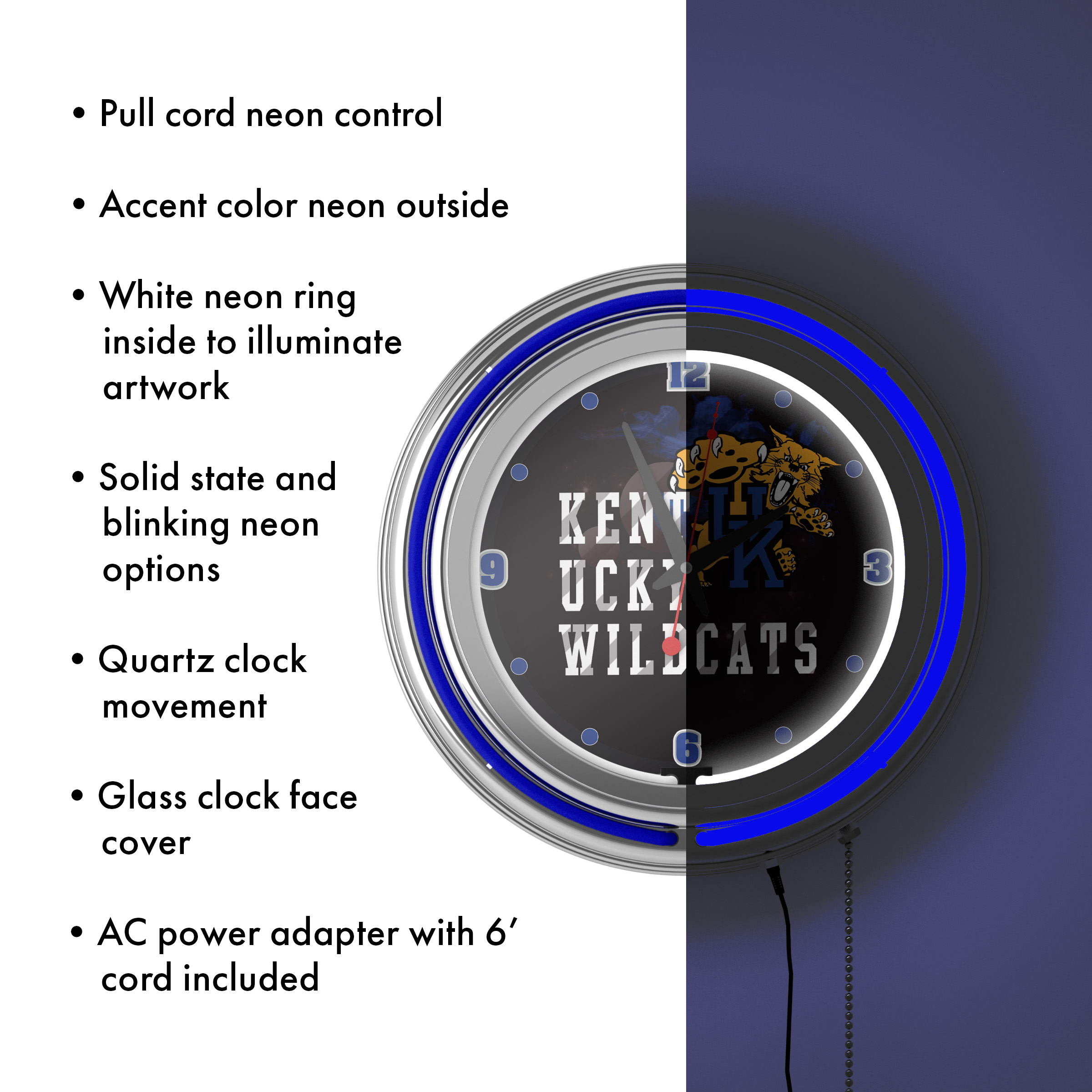University of Kentucky Wildcats Chrome Double Rung Neon Clock - Smoke - image 4 of 6