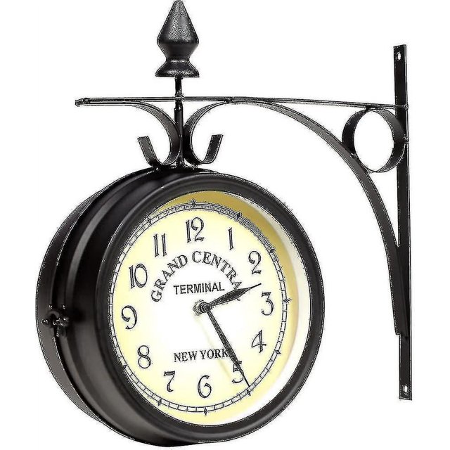 Reloj de pared Reloj de jardín de hierro forjado Reloj de estación de 2 lados Hecho a mano Grand Central Terminal New Yo Hy