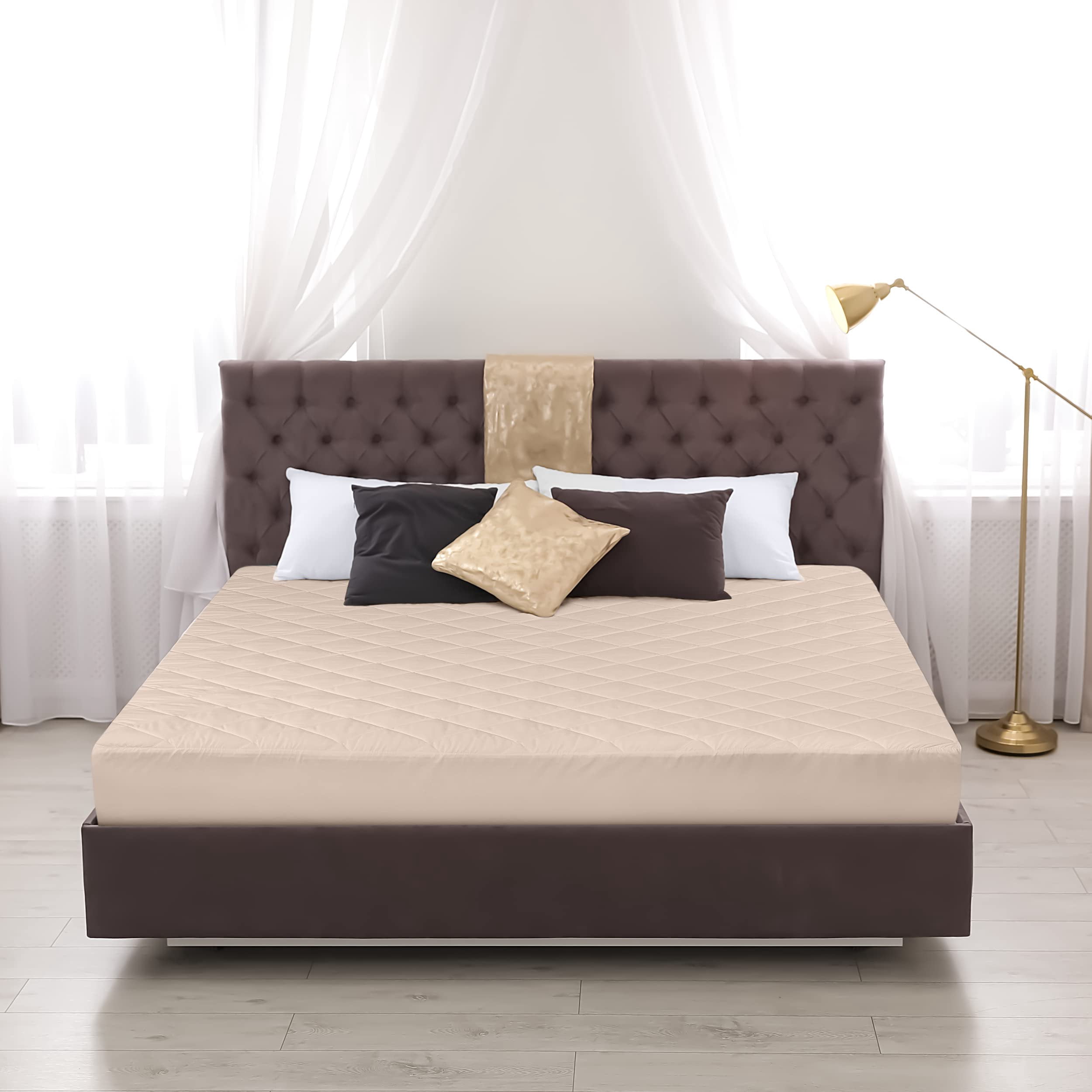 Utopia Bedding Quilted Fitted Mattress Pad, Full Size, Elastic Fitted Mattress Topper Protector and Cover Stretches up to 16 Inches Deep, Machine Washable (Beige)