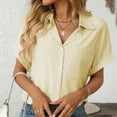 thumbnail image 4 of Aloohaidyvio Button Down Shirt Women Cotton Short Sleeve Blouses V Neck Collared Button Up Summer Beach Tops Yellow, 4 of 6