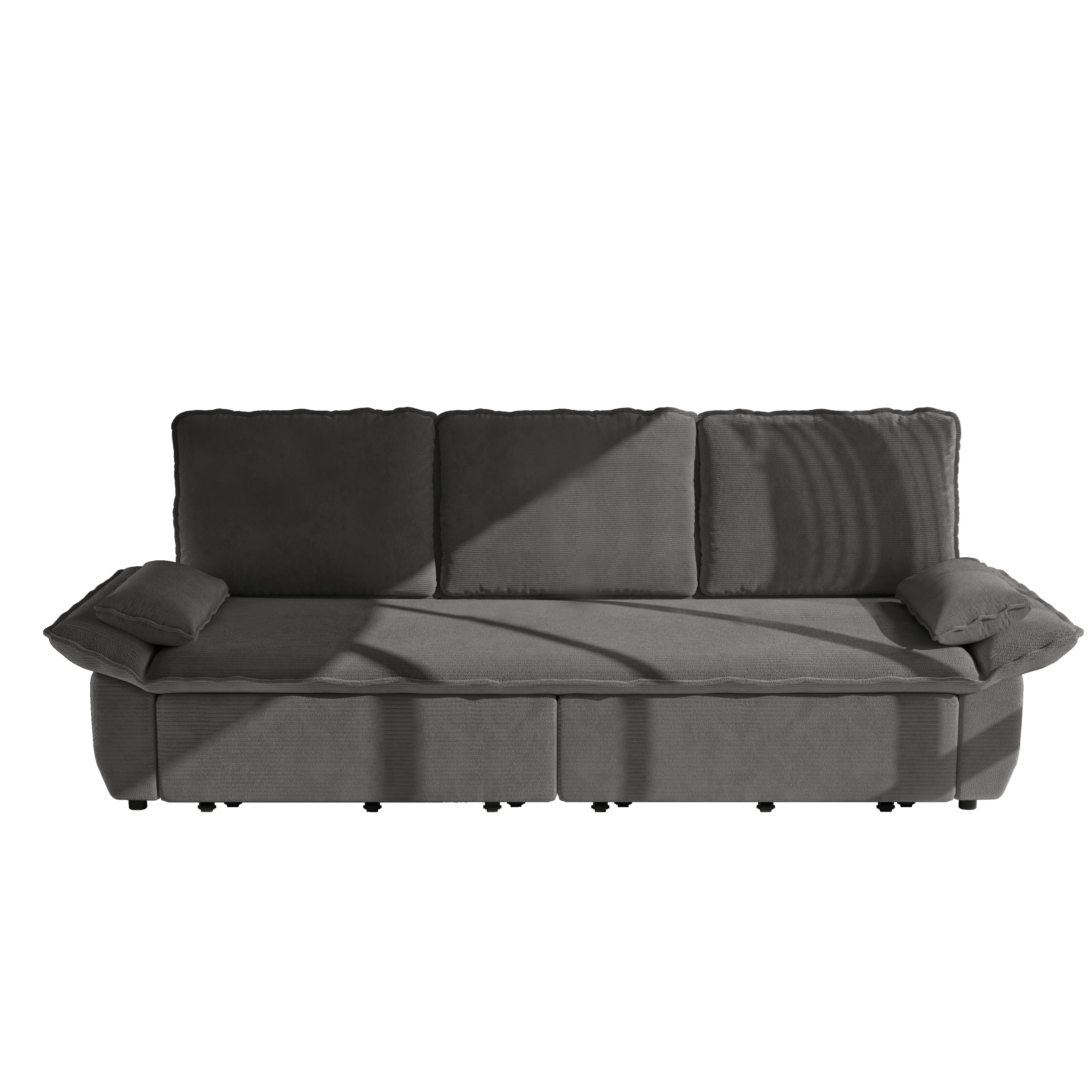 3-in-1 King Size Sleeper Sofa Bed, 94.5" Corduroy Convertible Pull Out Couch with Steel Frame, Modern Folding Lounge Sofa for Living Room, Dark Gray