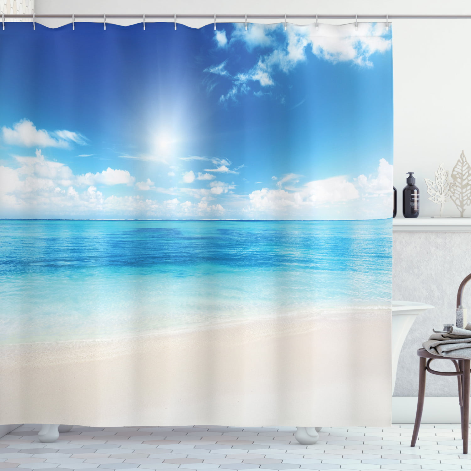 Details about   Beach Shower Curtain Carribean Ocean Island Print for Bathroom 