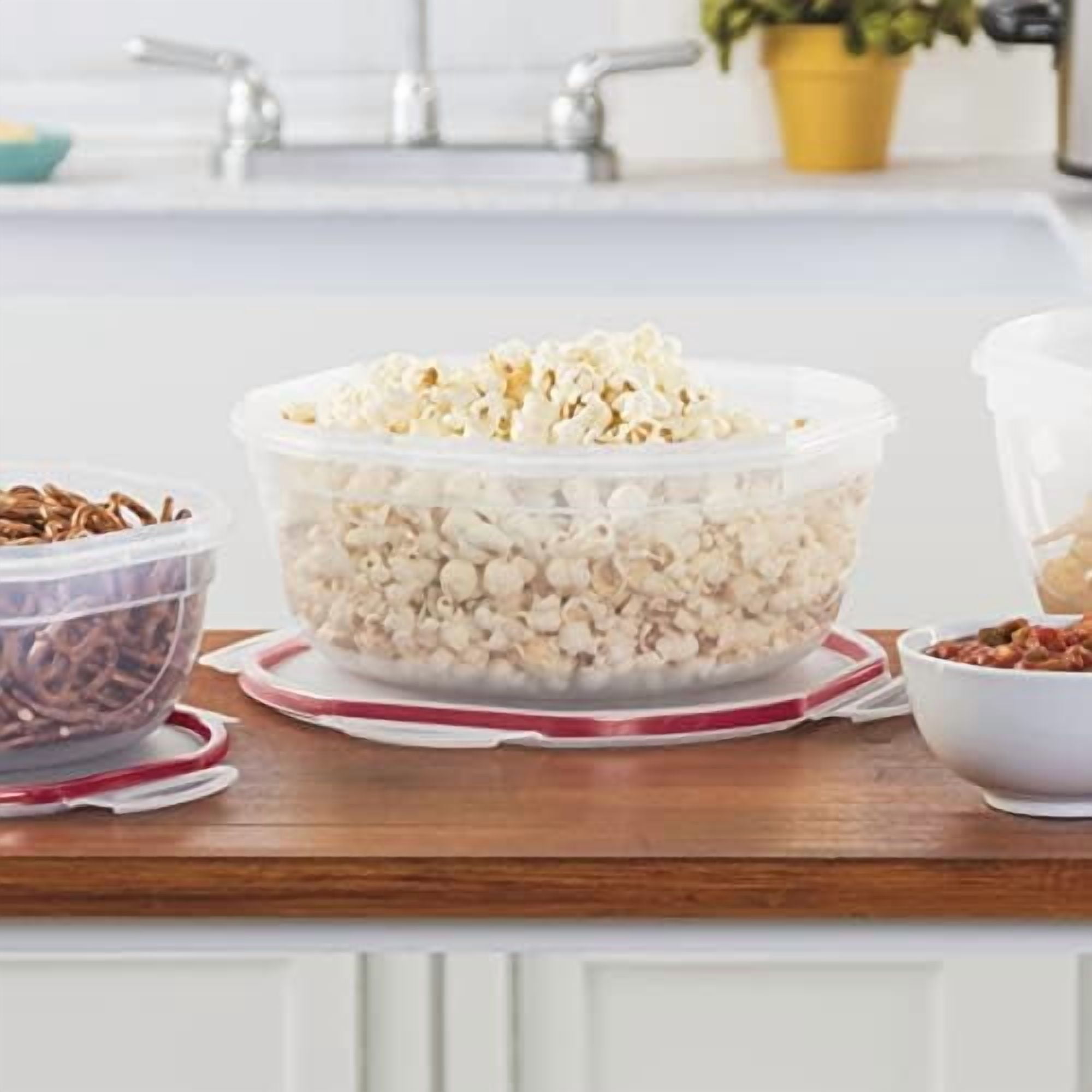 Ultra-Seal 4.7 Qt Bowl, Large Airtight Food Storage Container, Latching Lid, Microwave and Dishwasher Safe, Clear With Red Gasket, 4-Pack