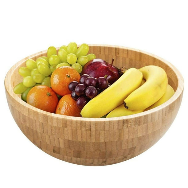 Ensaladera de Bambú ANGGREK Cuenco Redondo Para Servir Vajilla de Madera Natural Para Aperitivos de Frutas
