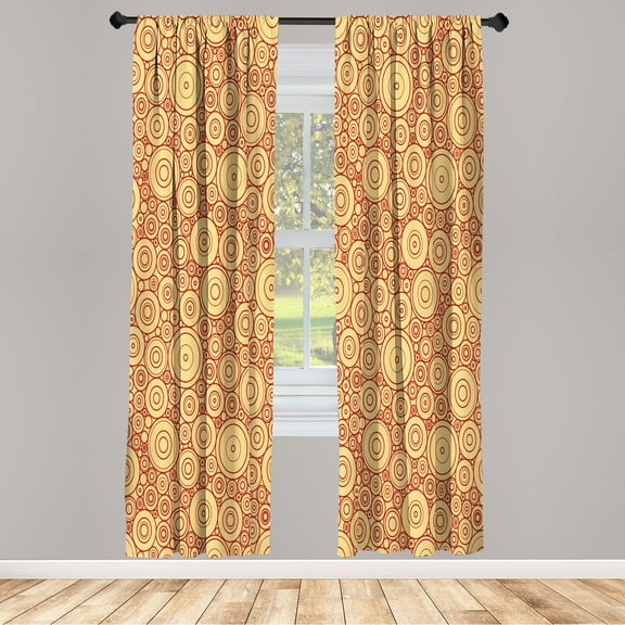 Ambesonne Geometric Curtains, Circles and Rounds Simple, Pair of 28"x84", Peach Ruby