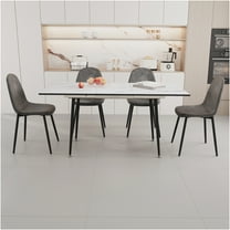 JERFIT Expandable Dining Table Set for 6, Modern Industrial Kitchen Table with 4 Upholstered Chairs, Space Saving Grey and White MDF Table and Chair Set