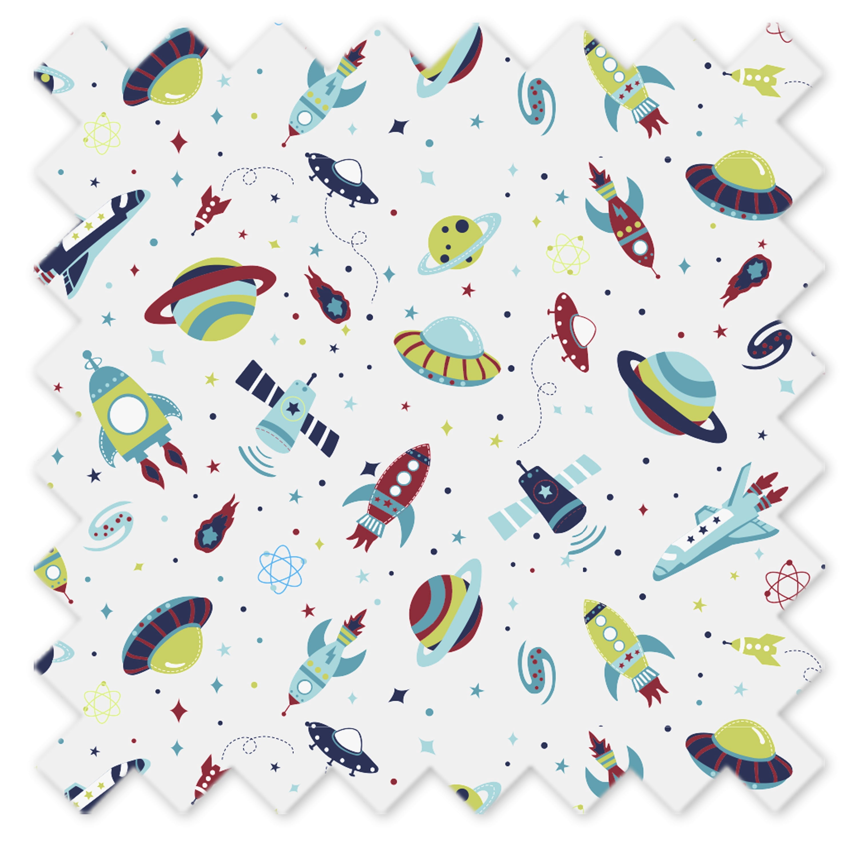 Bacati - Crib or Toddler Bed Skirt or Dust Ruffle 100% Cotton Percale, Airspace, Aqua/Red/Orange/Green/Navy