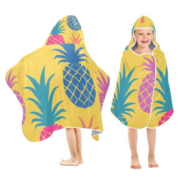 Pineapple on Yellow Kids Hooded Beach Towel Baby Bath Poncho Towels with Hood Absorbent 50"x23.5" for Pool Swimming