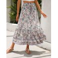 thumbnail image 2 of EQWLJWE Womens Bohemian Floral Printed Maxi Skirt,Summer Beach Pleated Elastic High Waist A-Line Flowy Swing Long Skirt Gift Beige XL, 2 of 5