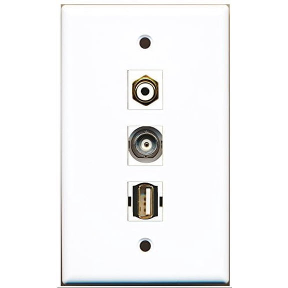 RiteAV - 1 Port RCA White and 1 Port USB A-A and 1 Port BNC Wall Plate