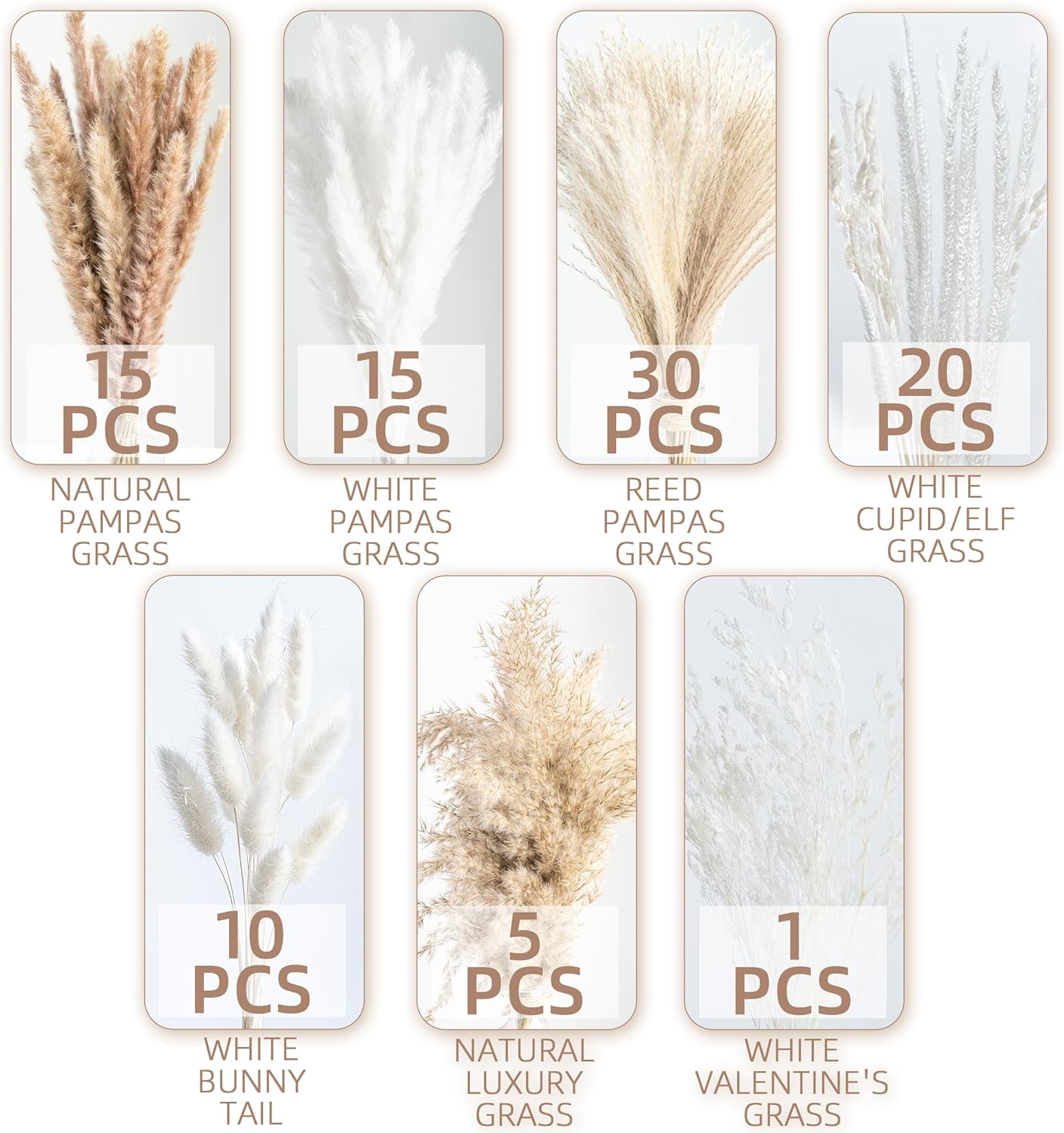 96PCS Natural Dried Pampas Grass Boho Home Decor Bouquet Phragmites Flowers for Wedding Floral Arrangements Living Room Decorations (96PCS)