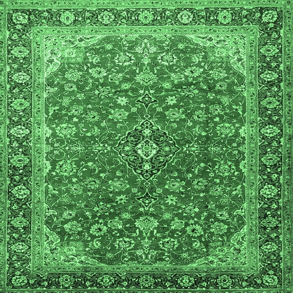 Ahgly Company Indoor Square Medallion Emerald Green Traditional Area Rugs, 8' Square