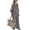 Gray, variant on Women's 2 Piece Hooded Outfit Set,Striped Cuff 3/4 Sleeve V Neck Drawstring Hoodie Tops Pullover and Elastic Waist Wide Leg Pants,Casual Loose Linen Blend Vacation Loungewear Flowy