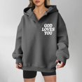thumbnail image 4 of Womens Quarter Zip Pullover Fall Winter Oversized Hooded Long-sleeved Mitten- Drop Shoulder Hoody Graphic Leisure Cotton Hoodies Sweatshirts(Grey,XL), 4 of 6