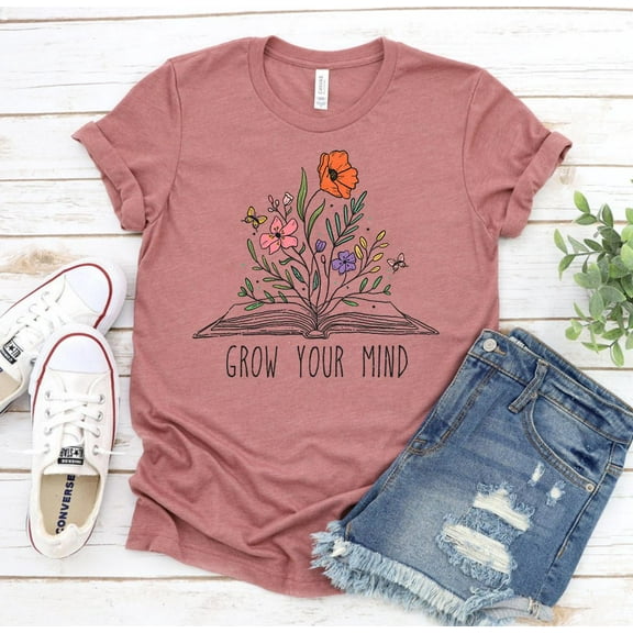 Grow Your Mind T-shirt Mental Health Shirt School Psychologist Gift Reading Top Floral Tshirt Motivational Tee Book Lover