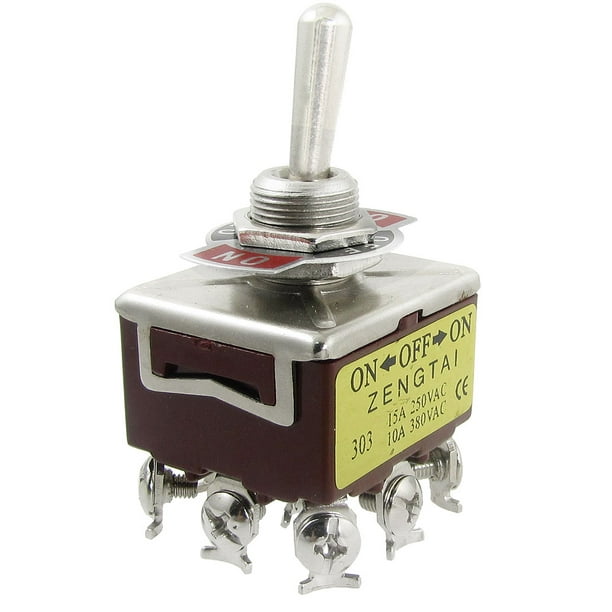 Interruptor de palanca de 3 posiciones 3PDT con 9 terminales de tornillo, AC 250V 15A 380V 10A ON/OFF/ON