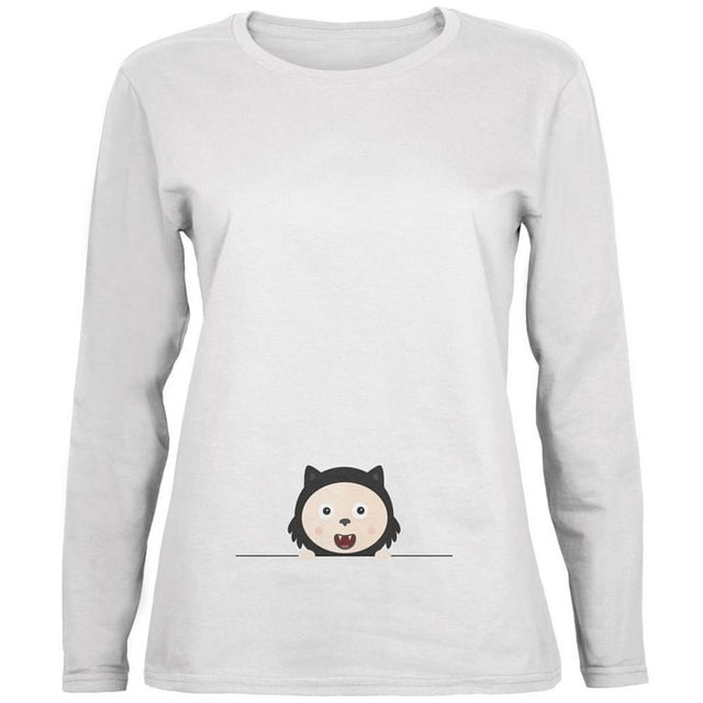 Halloween Black Cat T-Shirt à Manches Longues pour Femmes Bébé Blanc