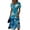 Blue, variant on Tropical Palm Tree Sunset Print Wrap Dress for Women - V-Neck Short Sleeve High Waist A-Line Midi Summer Beach Vacation Gown, Flowy Boho Holiday Party Dress with Cinched Waist Green S