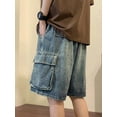 thumbnail image 3 of EMMIOL Men's Y2K Denim Shorts Mid Elastic Waist Baggy Jean Shorts Loose Fit Jorts Retro Hip Hop Shorts, 3 of 6