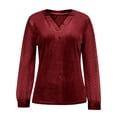 thumbnail image 4 of FRSASU Women's Elegant Patchwork Velvet Shirts Mesh Long Sleeve Dressy Loose Crewneck Lightweight Cocktail Tops Wine-A, 4 of 6