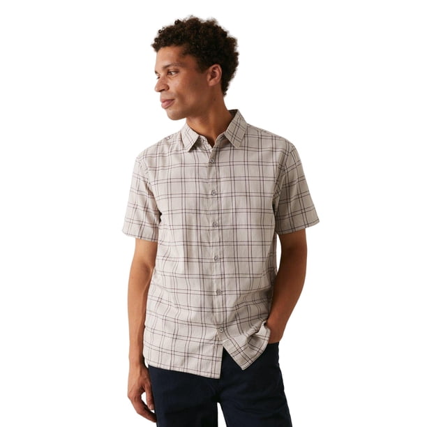 Burton - Camisa Cuadro de Ligera de Manga Corta para Hombre (Beige)